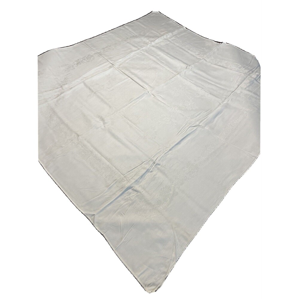 Vintage Linen Textile Ivory Damask Square Card Table Cloth 41" x 41"